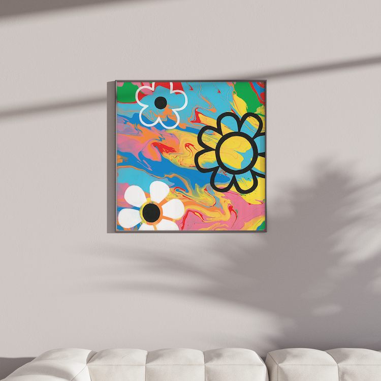 Flower Power Art | Rainbow Flowers Painting | Colorful Flower Art | Swirl Art