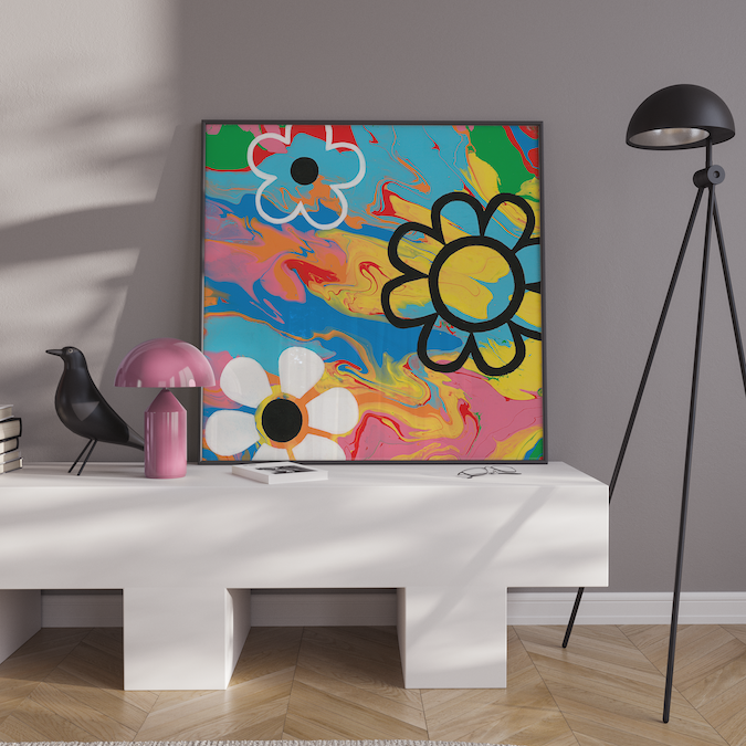 Swirl Art | Rainbow Flowers Painting | Flower Power Art | Colorful Flower Art