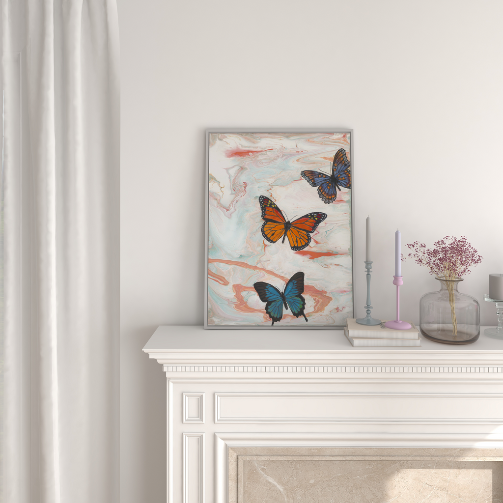 ABSTRACT BUTTERFLY ART/ BUTTERFLY WALL ART/ Butterfly Prints Framed