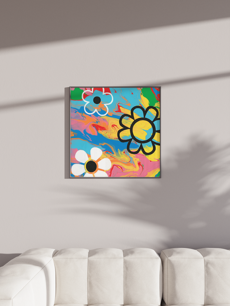 Flower Power Art | Rainbow Flowers Painting | Colorful Flower Art | Swirl Art