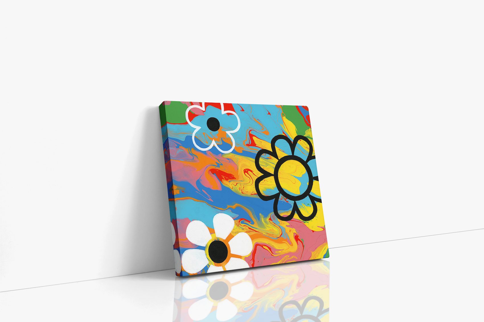 Rainbow Flowers Painting | Wall Art for Women | Colorful Flower Art | Flower Power Art