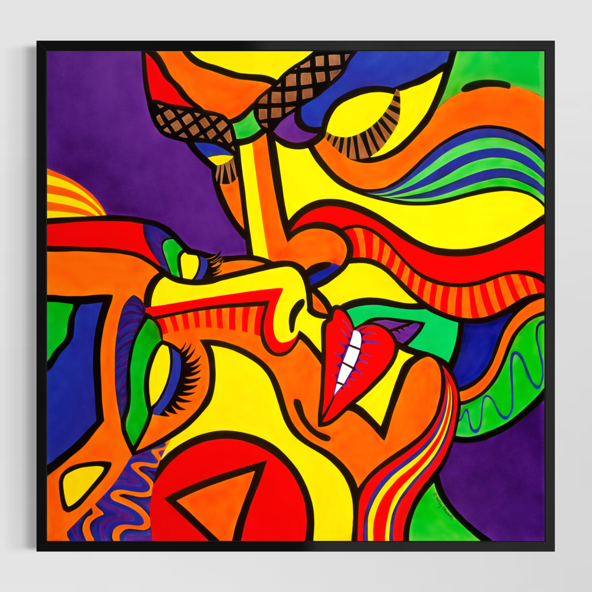 Love Struck romantic love artwork print by Holly Ellsworth-Rose, in a black frame