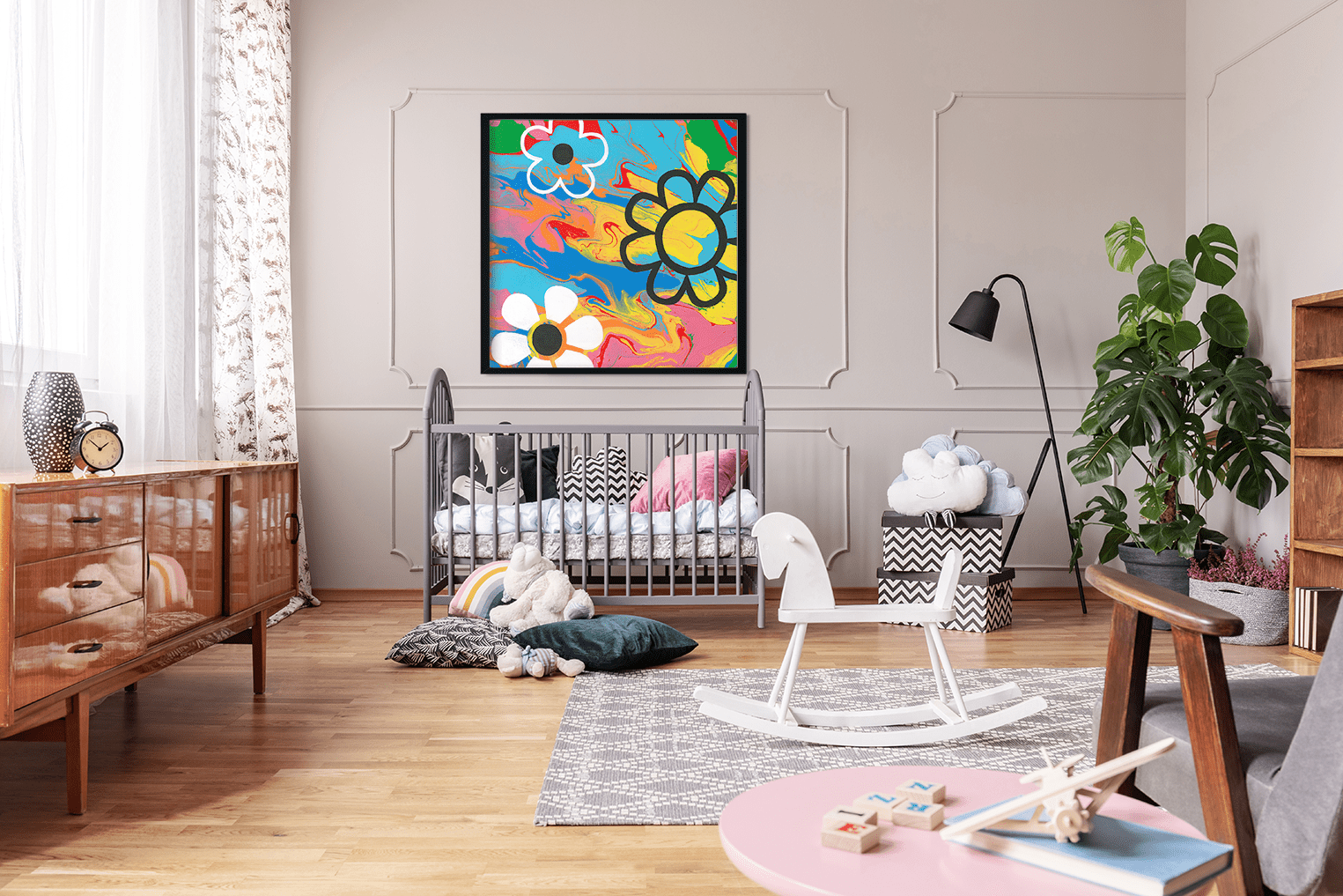 Colorful Flower Art | Rainbow Flowers Painting | Flower Power Art | Wall Art for Women